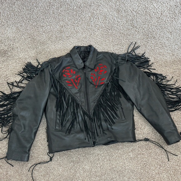 Unik Vintage Rose Fringe Motorcycle Women’s Jacket - Picture 4 of 16